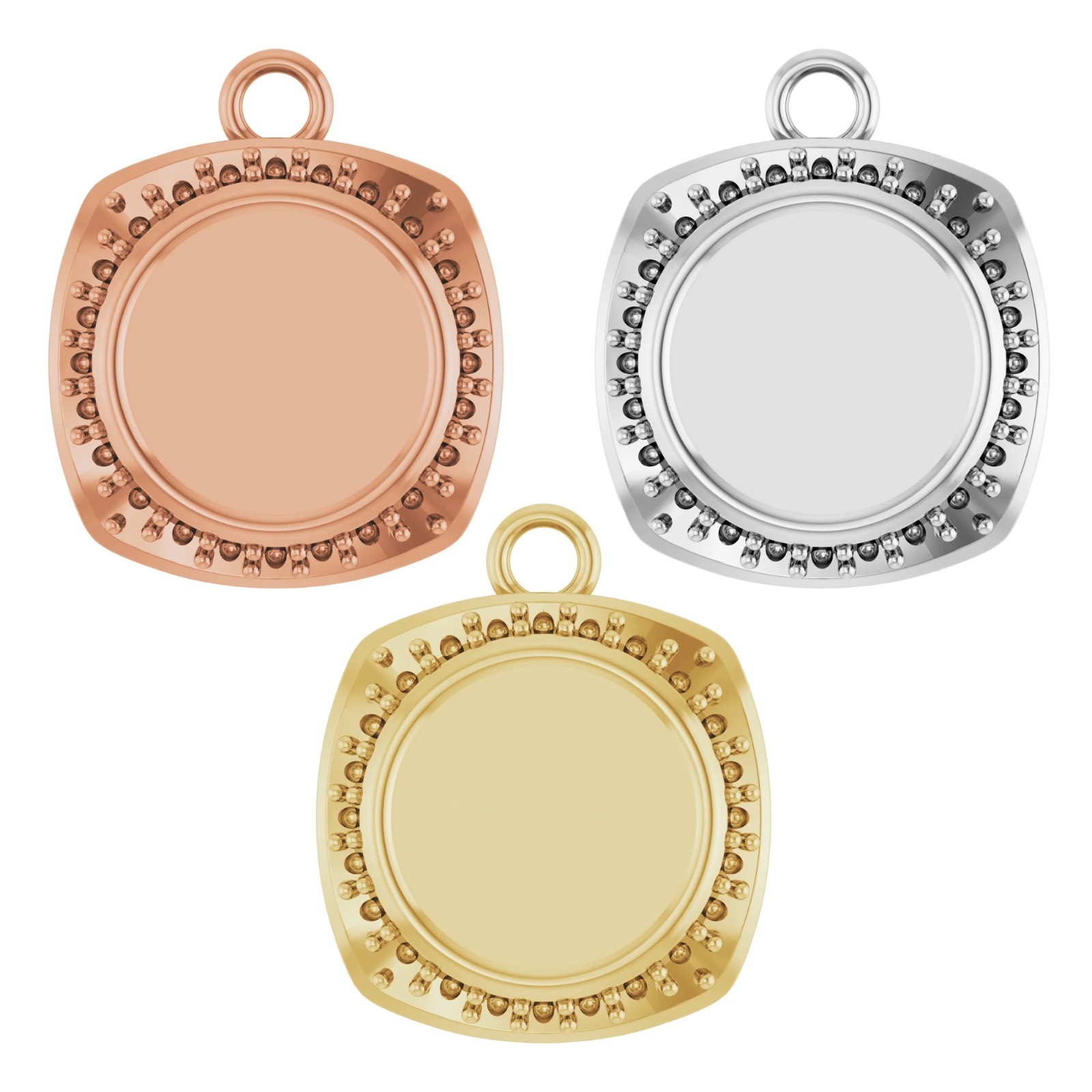 10K 14K Gold & Silver 8 mm Round Halo-Style Cabochon Dangle