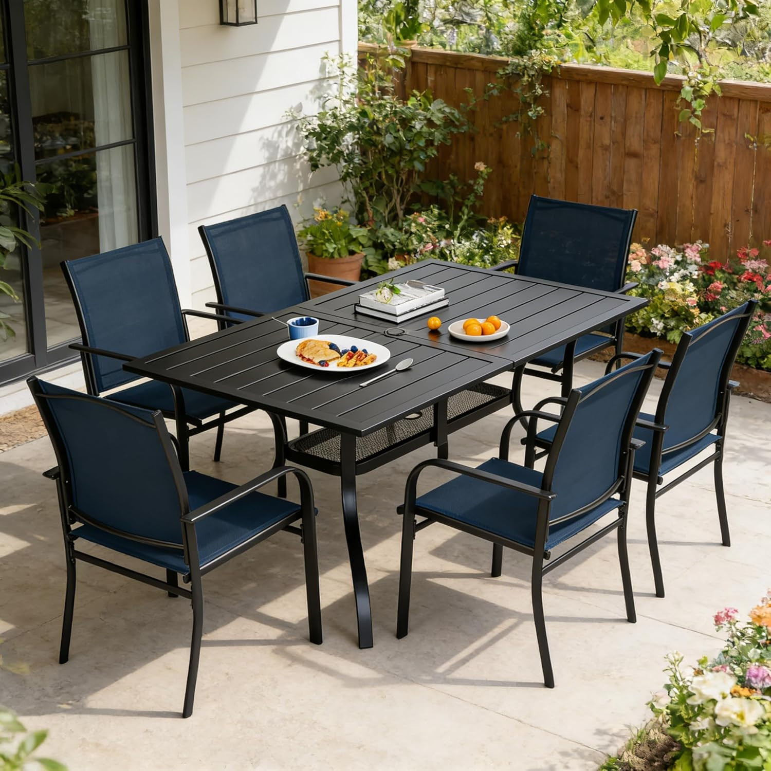 SUNCROWN 7 - Piece Outdoor Dining Set, Patio Furniture Set with 6 X Textilene Di