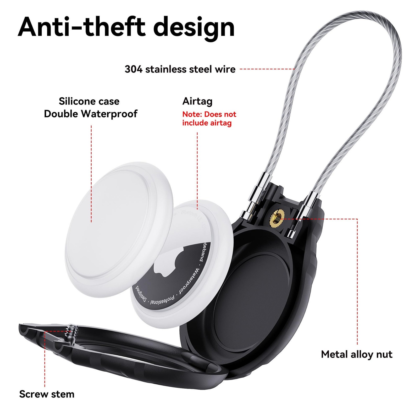 for Airtag Holder with Wire Cable, 4 Pack Ultra-Durable Lockable Case for App...