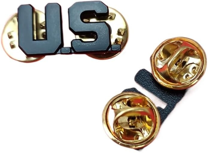PAIR US ARMY OFFICER LETTER COLLAR LAPEL BADGE METAL PIN INSIGNIA SET OF2 BLACK