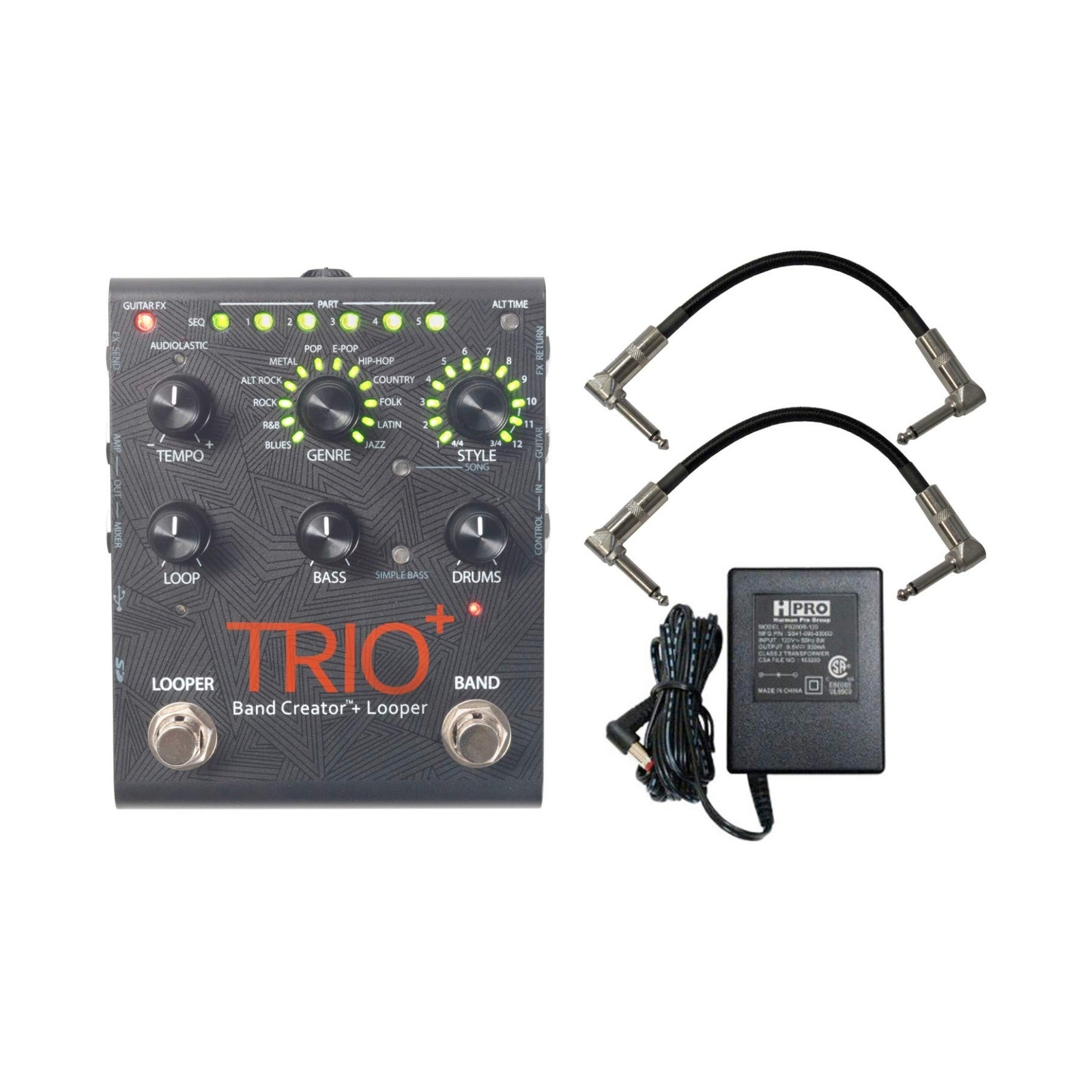 Digitech Trio+ Band Creator + Looper w/ Patch Cables and Power Supply Gray