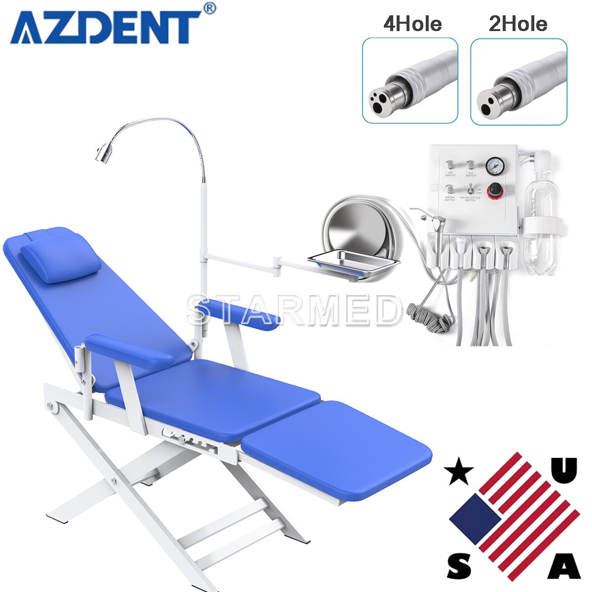 Portable Dental Chair Oral Light Lamp /Metal Turbine Unit Weak Suction 2/4Holes