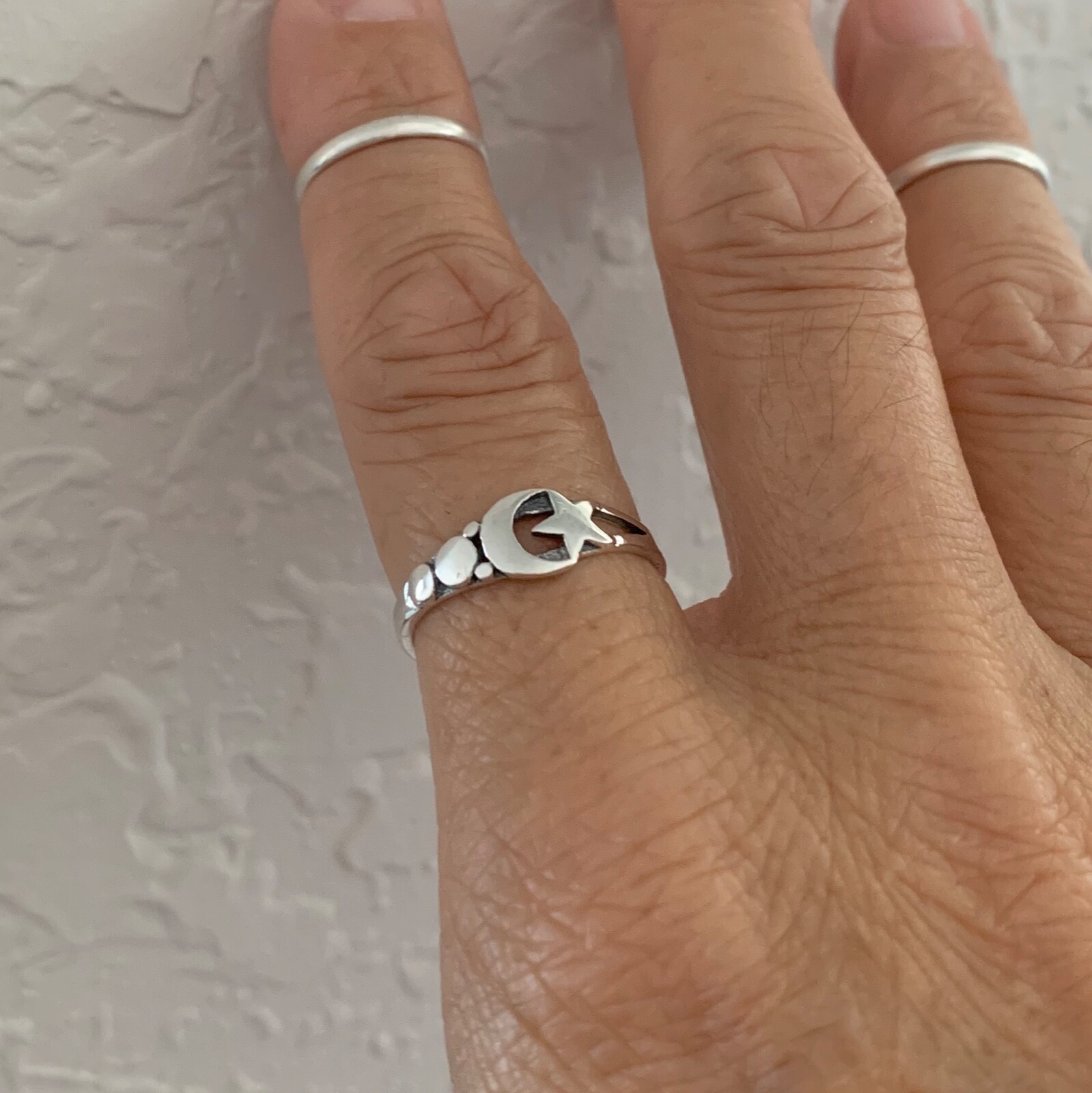 Sterling Silver Small Moon and Star Ring, Minimalist Silver Rings