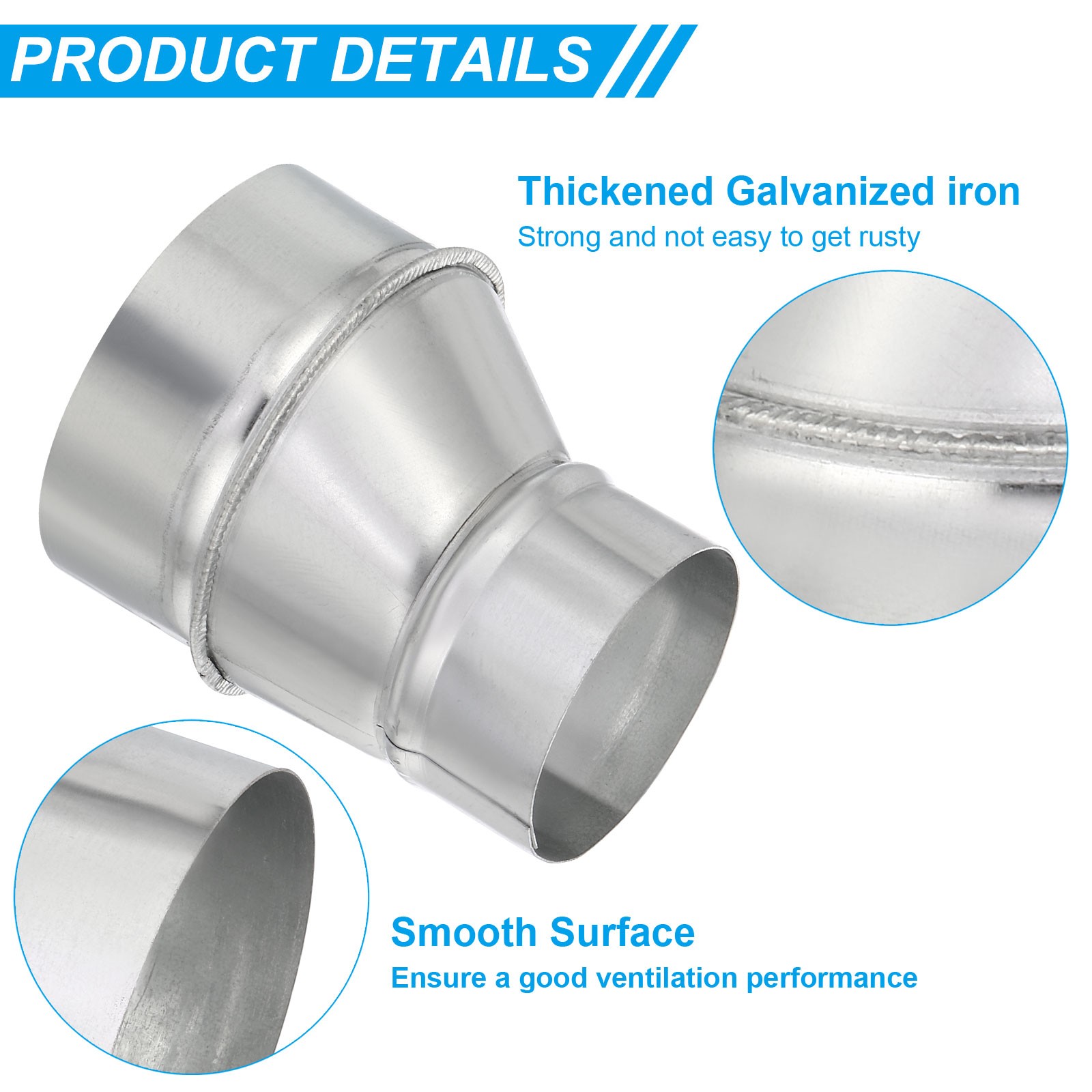 4" to 3" Eccentric Duct Reducer, 1Pcs Galvanized Iron Ducting Connector