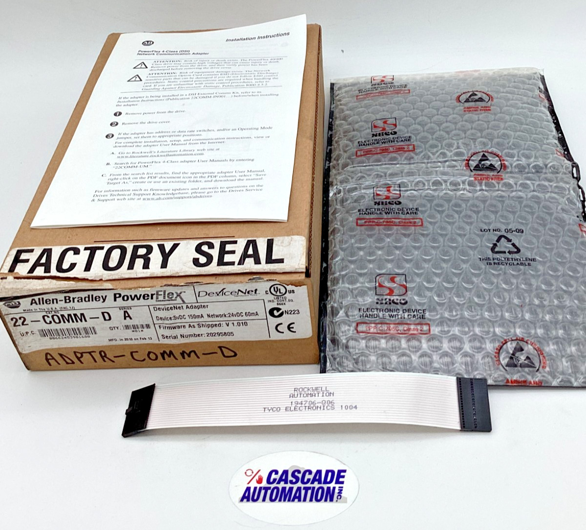 ALLEN-BRADLEY 22-COMM-D POWERFLEX DEVICENET ADAPTER SERIES A SEALED BAG + CABLE