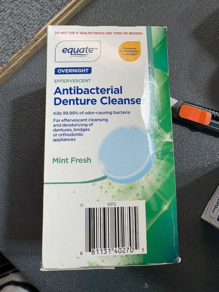 Denture Cleanser 84 Tabs Overnight Antibacterial Equate Effervescent Mint 2 Pack