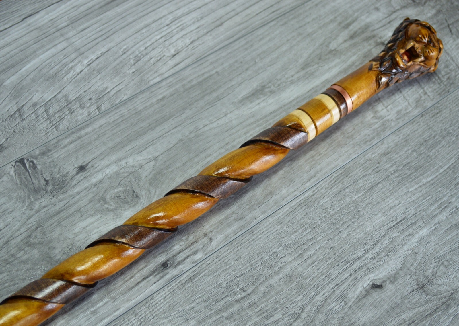 Cane Walking Stick Wooden carved Handmade - Lion Head