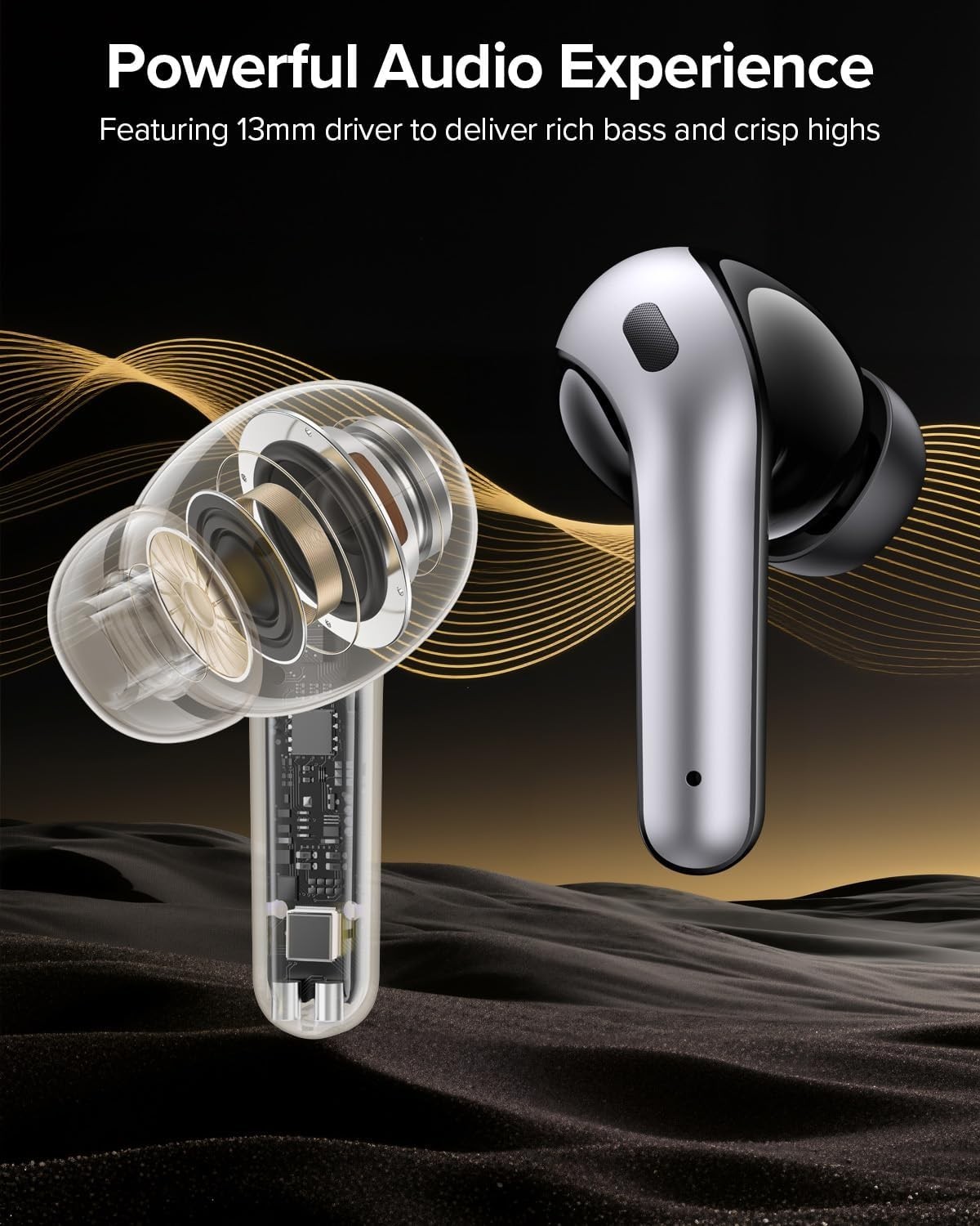 Bluetooth Headphones True Wireless Earbuds 60H Playback LED Power Display