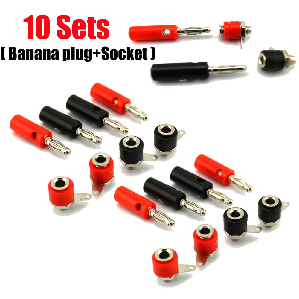 USA Male + Female 4mm Banana Plug + Socket Screw Connector J072 Audio 10Pairs