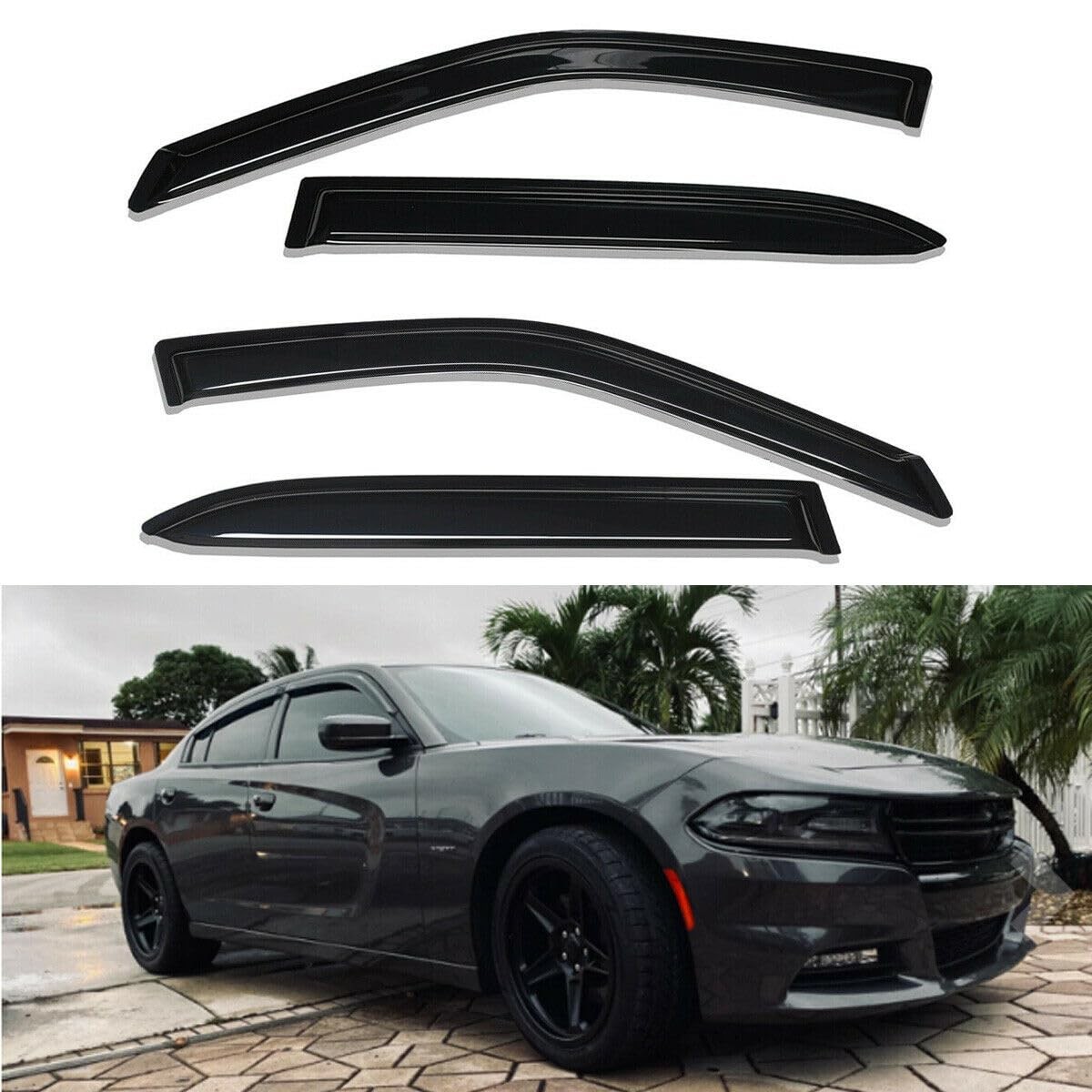 4pcs Dark Smoke Outside Mount Window Visors for Dodge Charger 2011-2021 112-1111