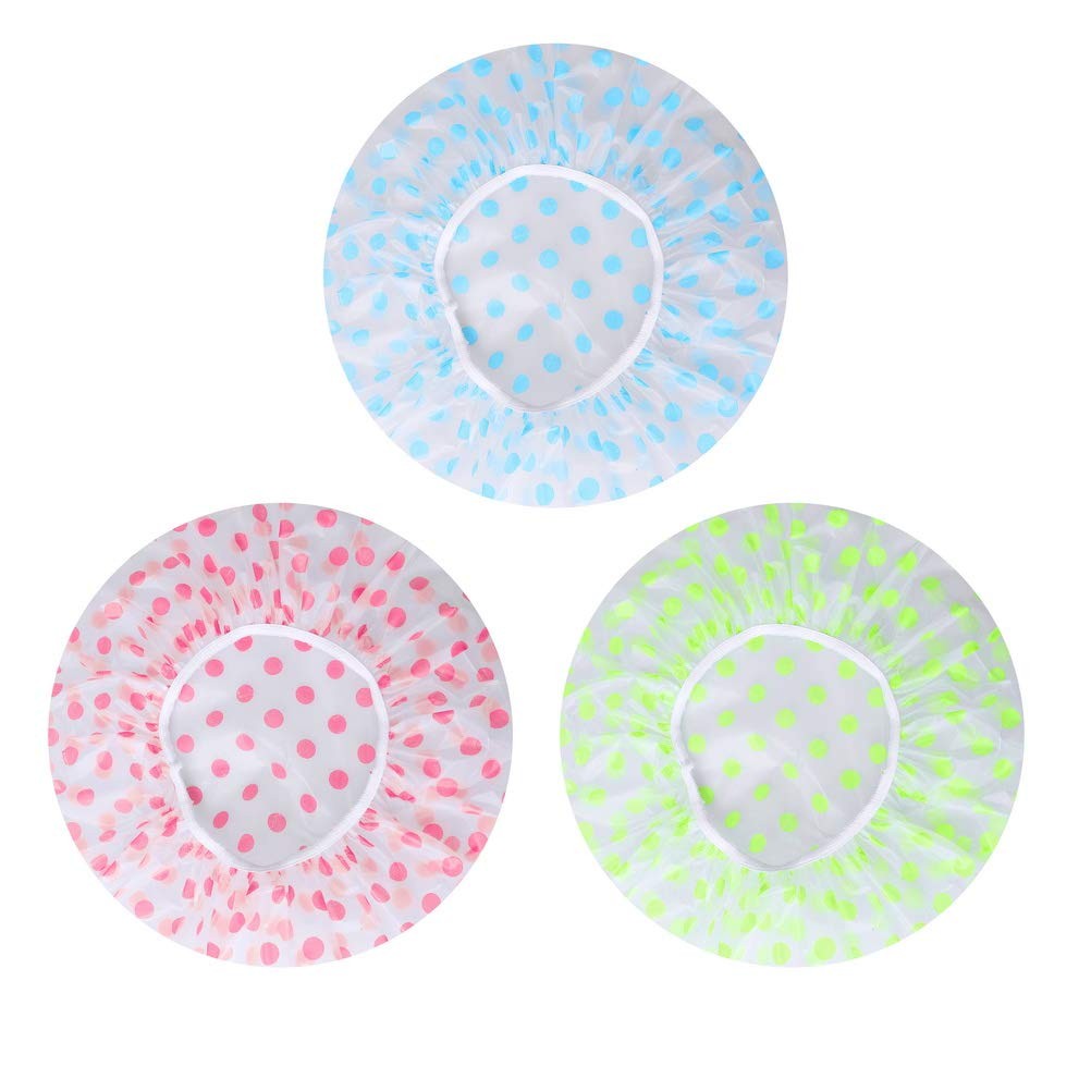 3 PCS Shower Caps Large Reusable Elastic 100% Waterproof Bathing Hair Shower