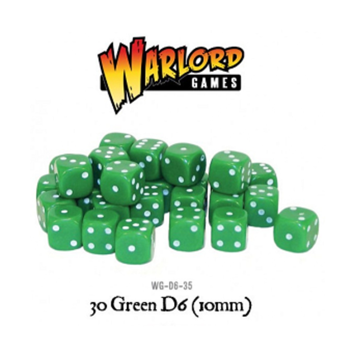 Warlord Opaque Dice Warlord Games d6 10mm Green w/White (30) New