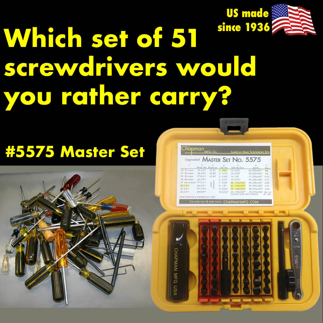 Chapman MFG Master Kit 5575 64 Part Screwdriver Set Mini Ratchet USA MADE