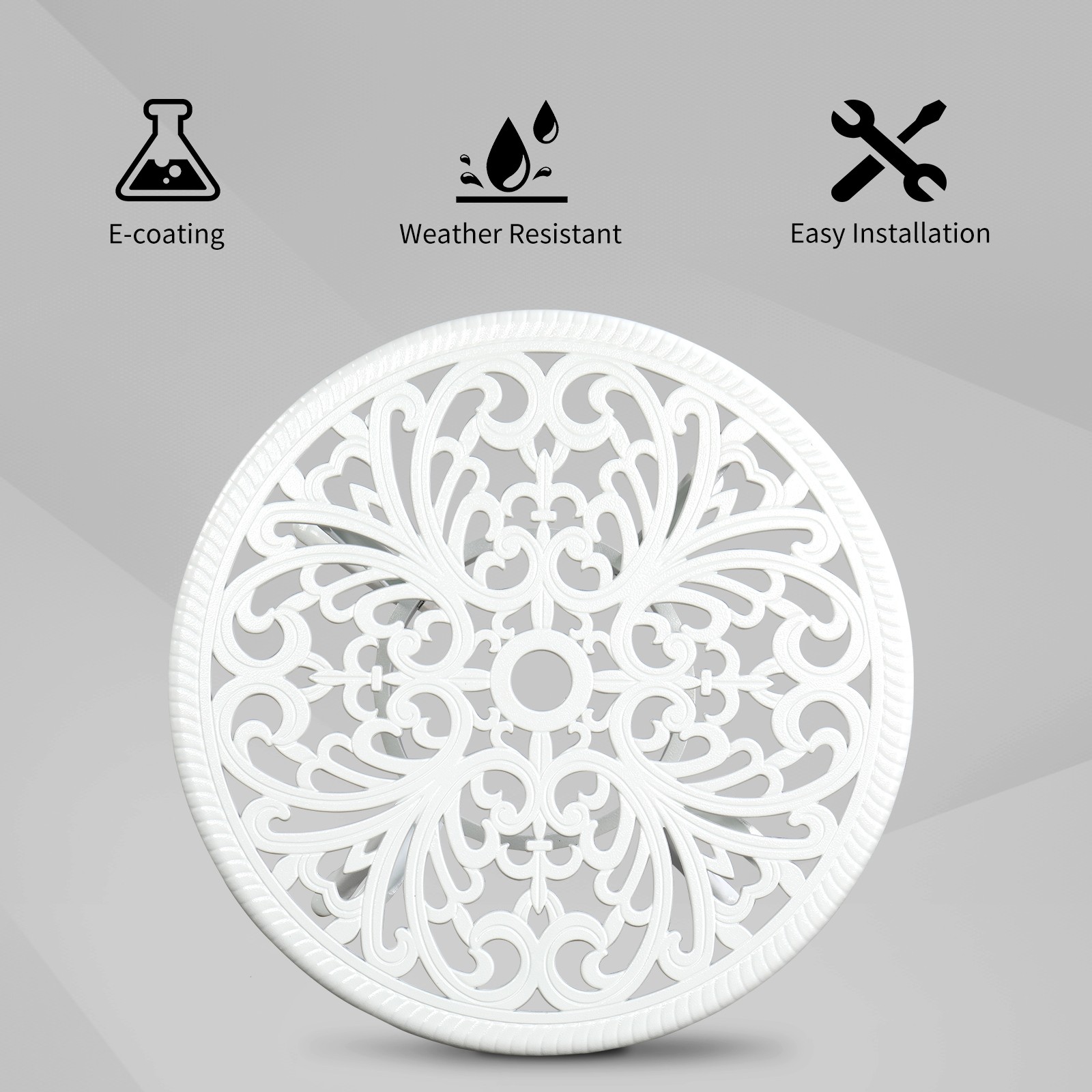 Phoenix Cast Aluminum Round Table, Patio End Table Side Table,Bar Table, White