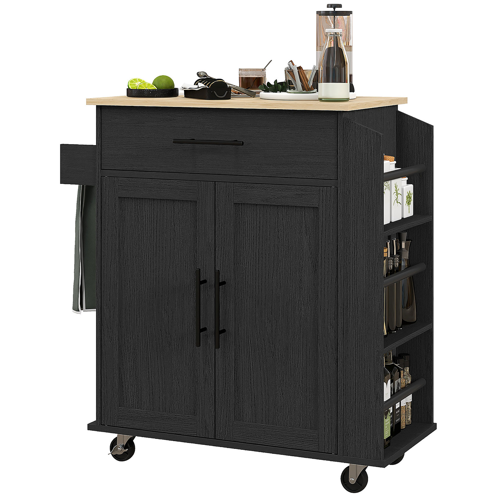 HOMCOM Kitchen Island with Storage and Power Outlets, Rolling Kitchen Cart