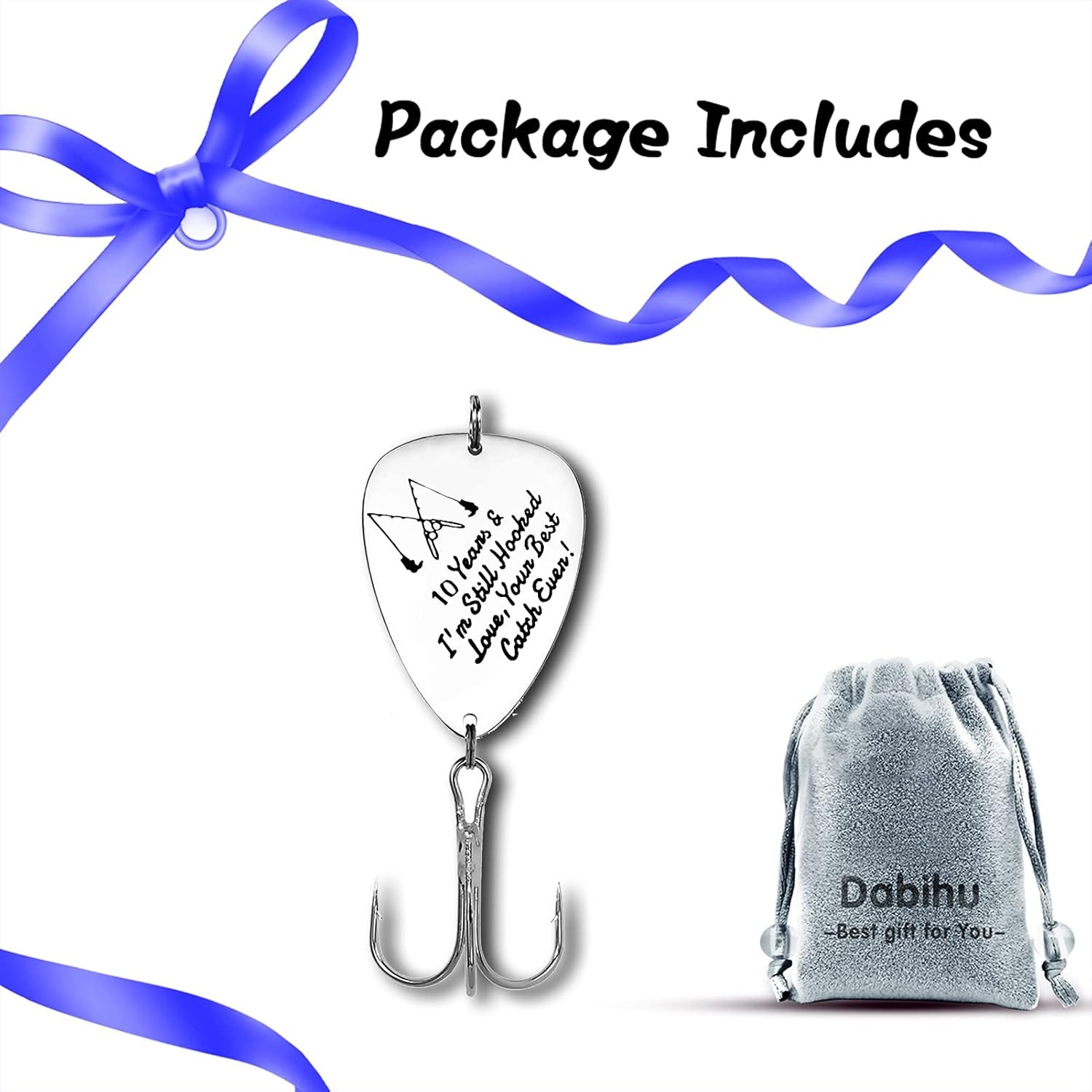 10th Anniversary Hook Gifts for Him Her 10 Years Medium, Silver