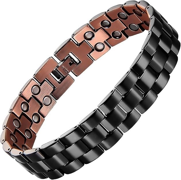 MagEnergy Mens Copper Magnetic Bracelet, 99.9%Pure Copper Adjustable Black
