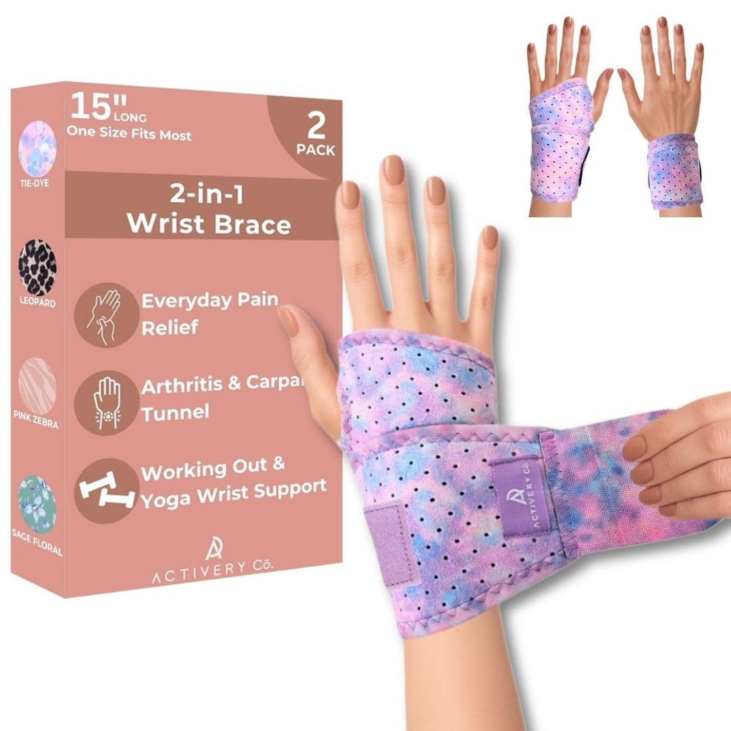 Carpal Tunnel Wrist Brace Left Hand, Right Hand for Women, Day or Night Compr...