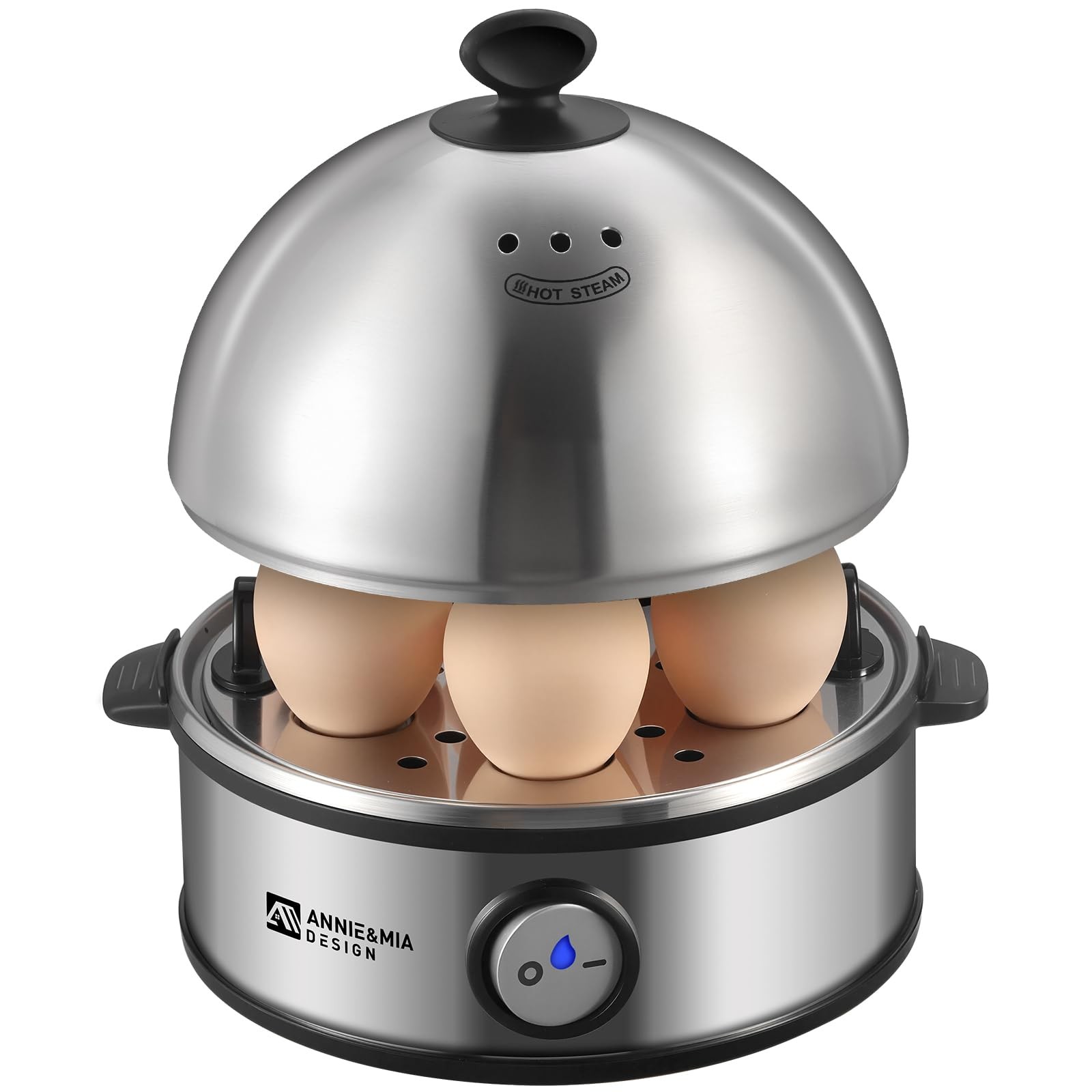 Annie & Mia Design Electric Egg Cooker, All Stainless Steel 7 regular, silver