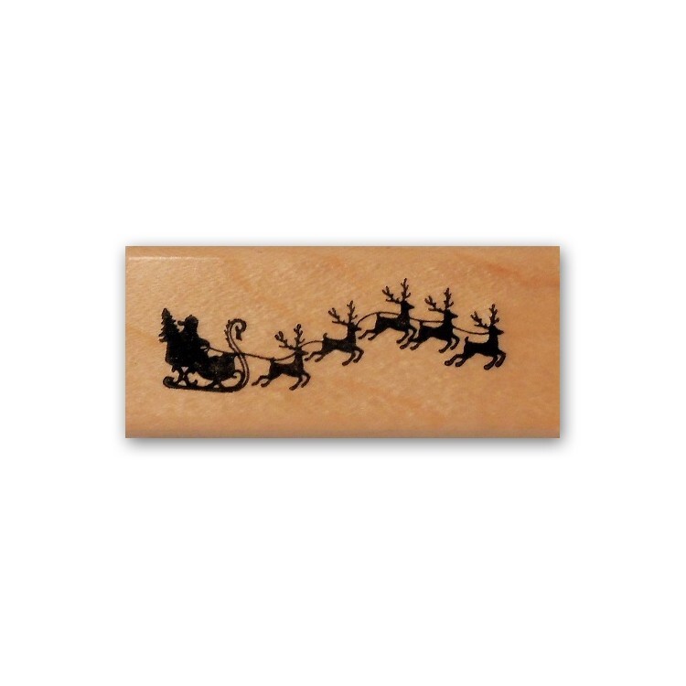 Santa's Sleigh and Reindeer Mounted Rubber Stamp Christmas Holiday #24