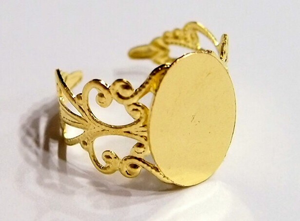 30 of 18x13mm Shiny Gold Adjustable Flat Face Victorian Scroll Ring Settings