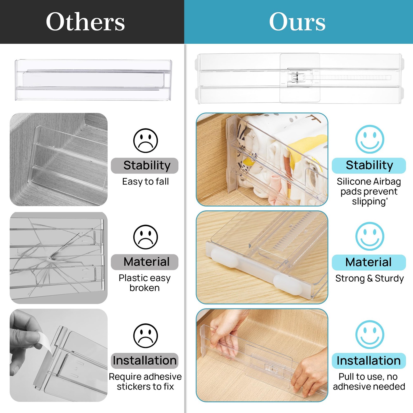 Vtopmart 12 Pack Drawer Dividers For Clothes 4 High 10.2-16.5 Adjustable