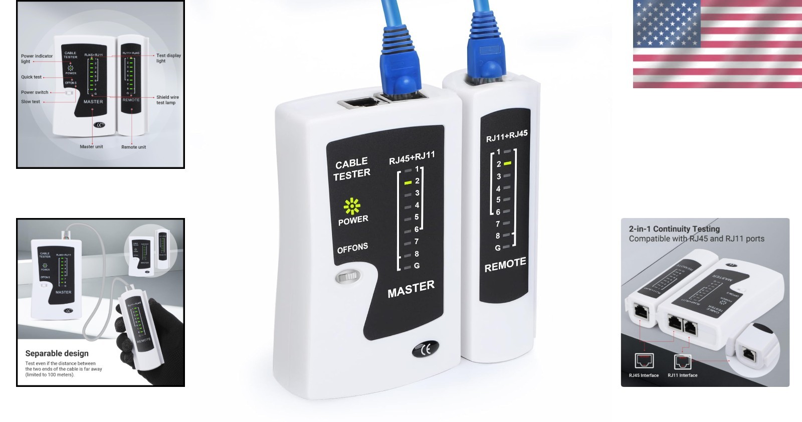 RJ45 Ethernet Cable Tester - Automatic, Remote Testing for Cat5 to Cat7 & RJ11
