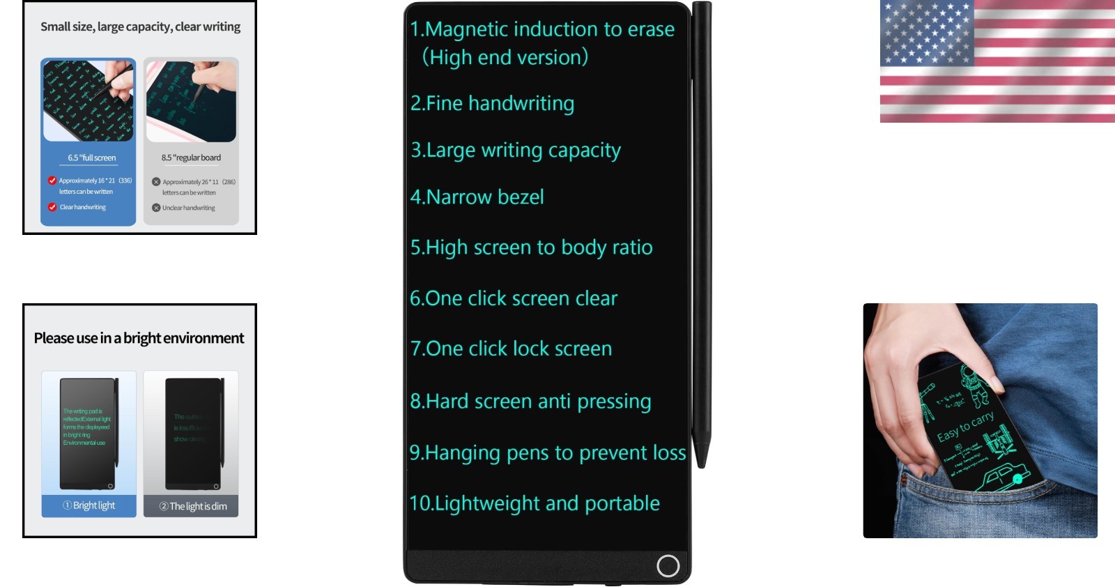 Ultra-Thin 6.5-Inch LCD Writing Tablet with Magnetic Clear Screen Technology
