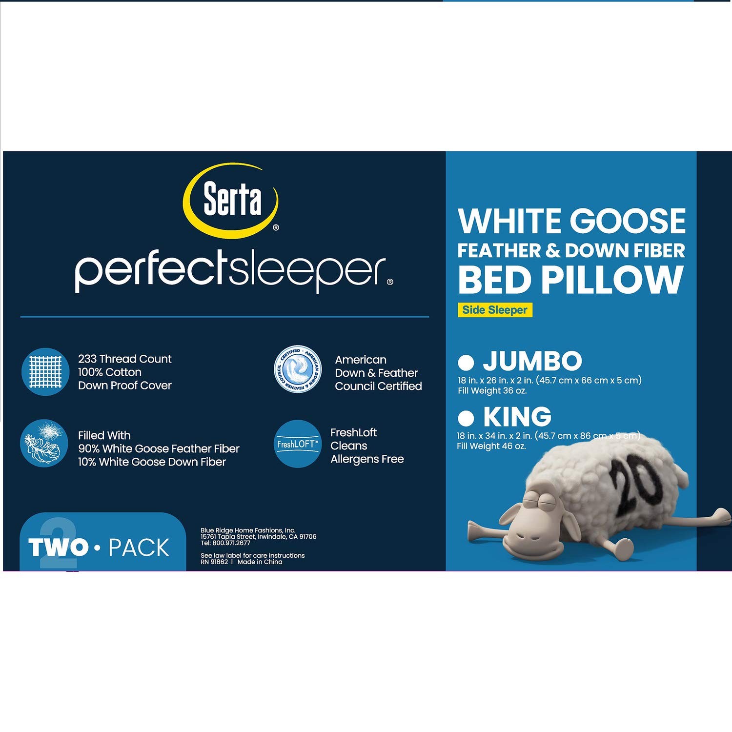 Serta 233 Thread Count White Goose Feather Down 2 (Pack of 1),