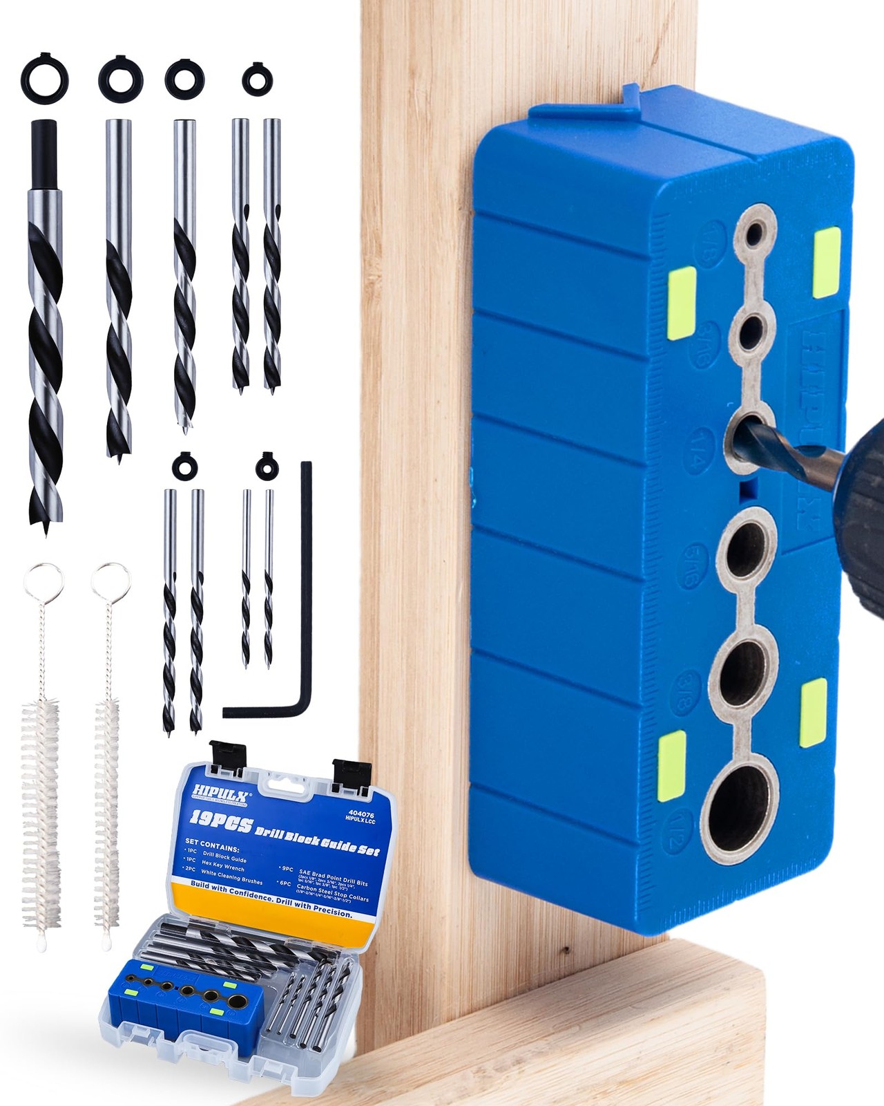Drill Block Guide Set for Straight Holes with Drill Bits & Stop Collars – Com...