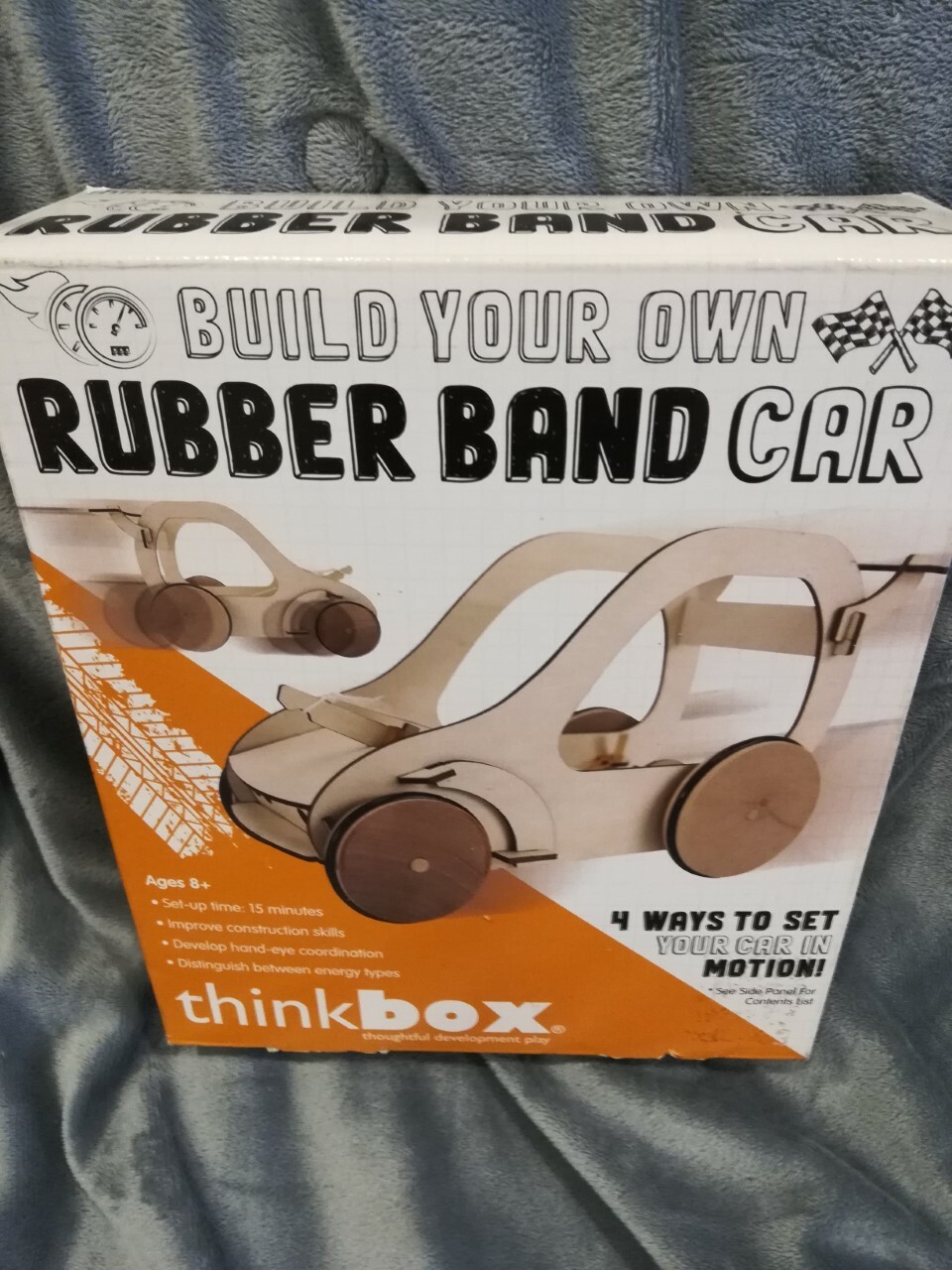 NIB Think Box Build Your Own Rubber Band Car Kit #58906D, Horizon Group