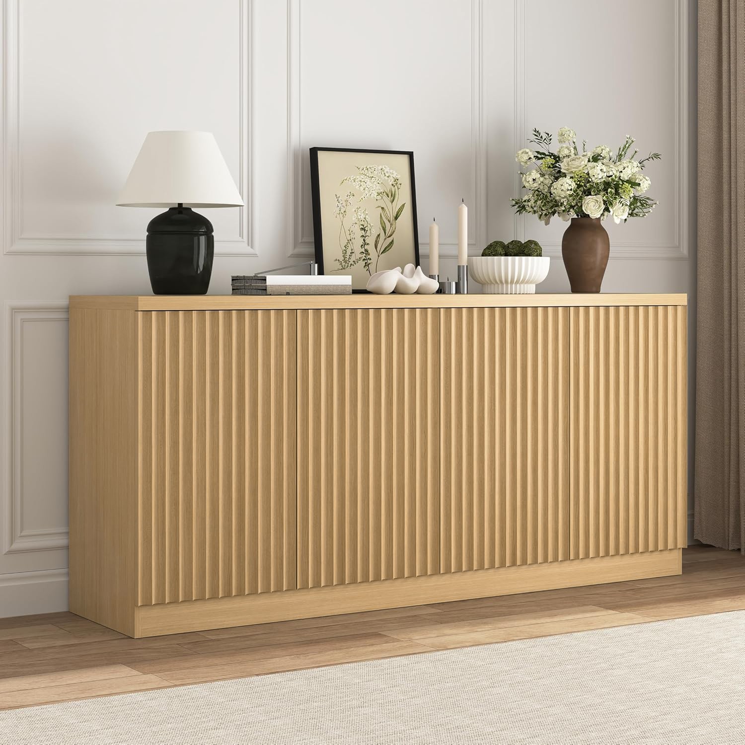 Buffet Cabinet with Storage, 62.60" Sideboard Cabinet with 4 Doors & Shelves,