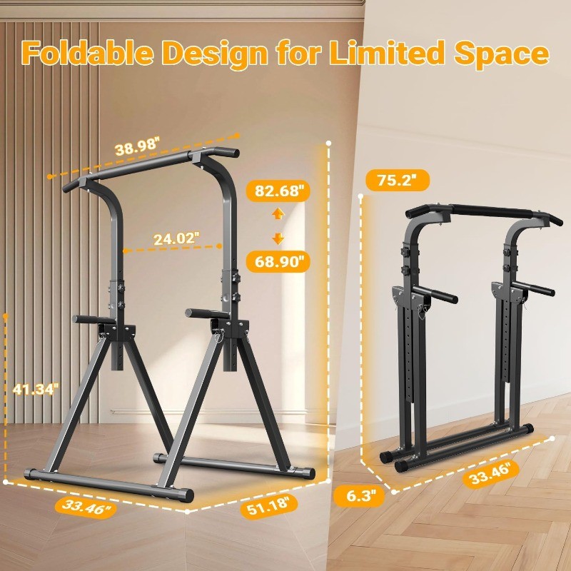 Foldable Pull Up Bar Free Standing Multi-function Power Tower Dip Bar Home Gym