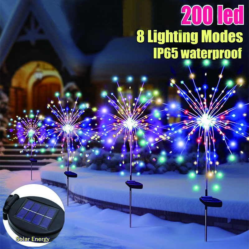 2-4PCS Solar Firework Light Outdoor Waterproof 8 Lighting Modes Garden Landscape