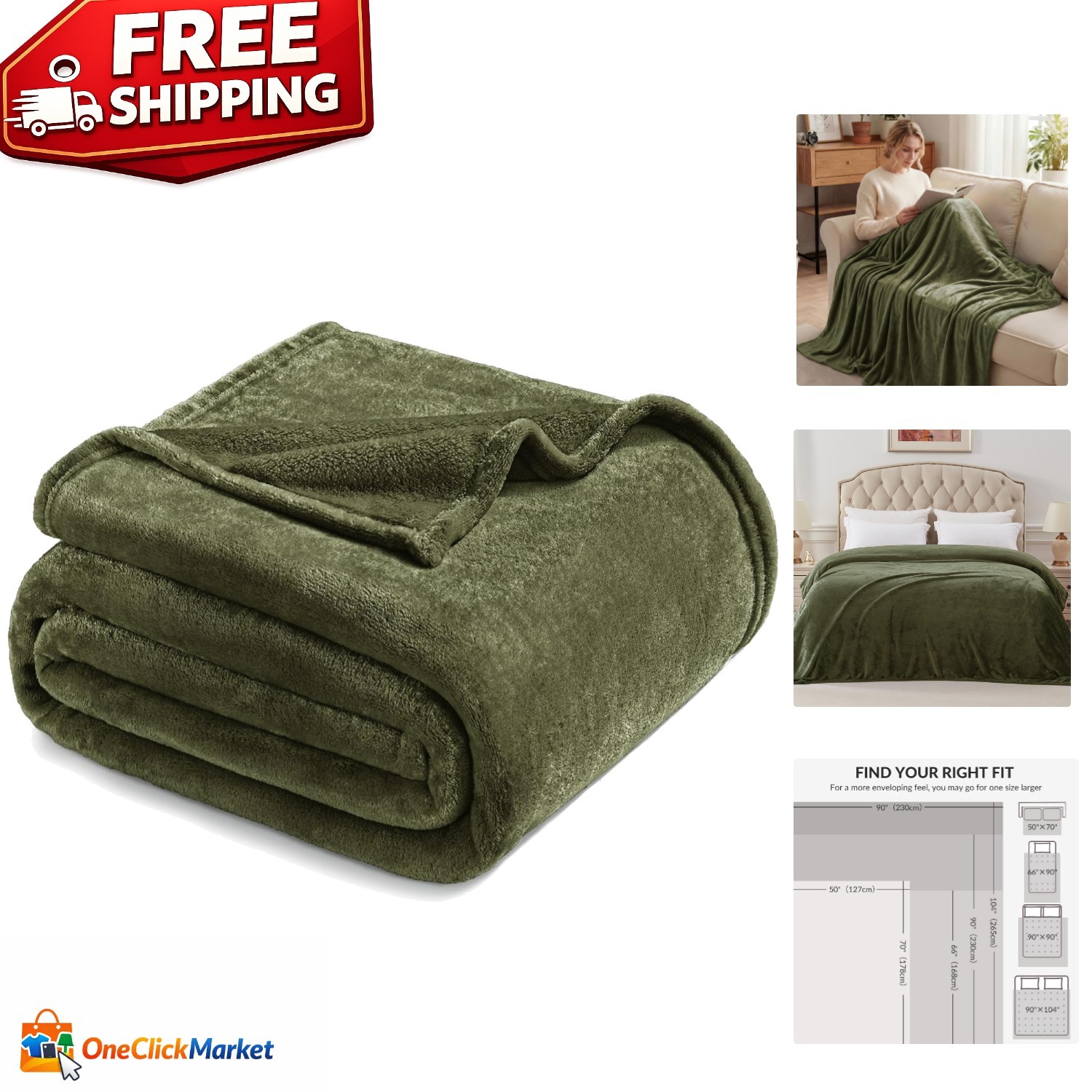 Breathable King Size Fleece Blanket in Olive Green - Perfect for Home & Outdoors