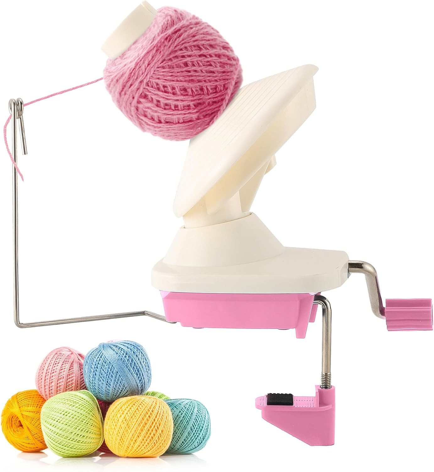 FLKQC Yarn Ball Winder, Hand-Operated Winder Swift Pink