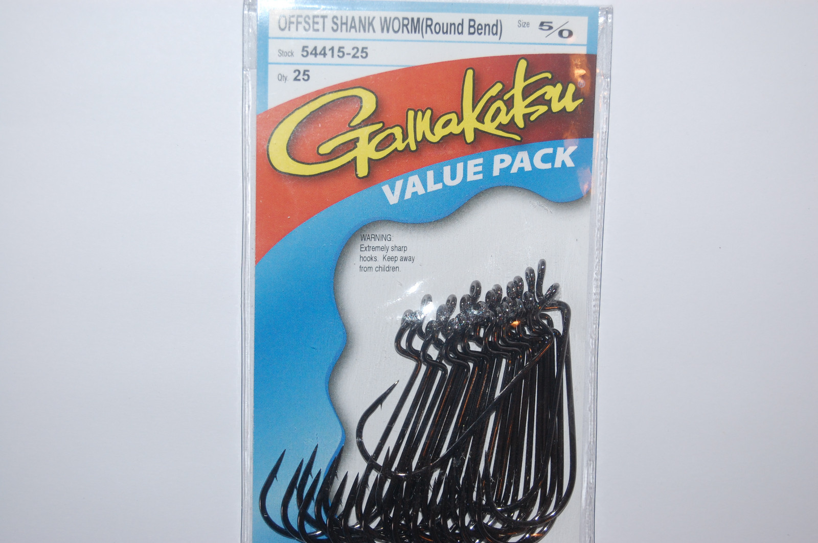 gamakatsu offset shank worm hook round bend size 5/0 value pack 54415-25