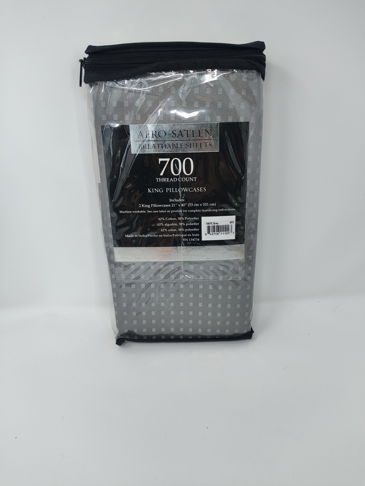 Aero Sateen 700-Thread-Count. 2 King Pillowcases. Grey