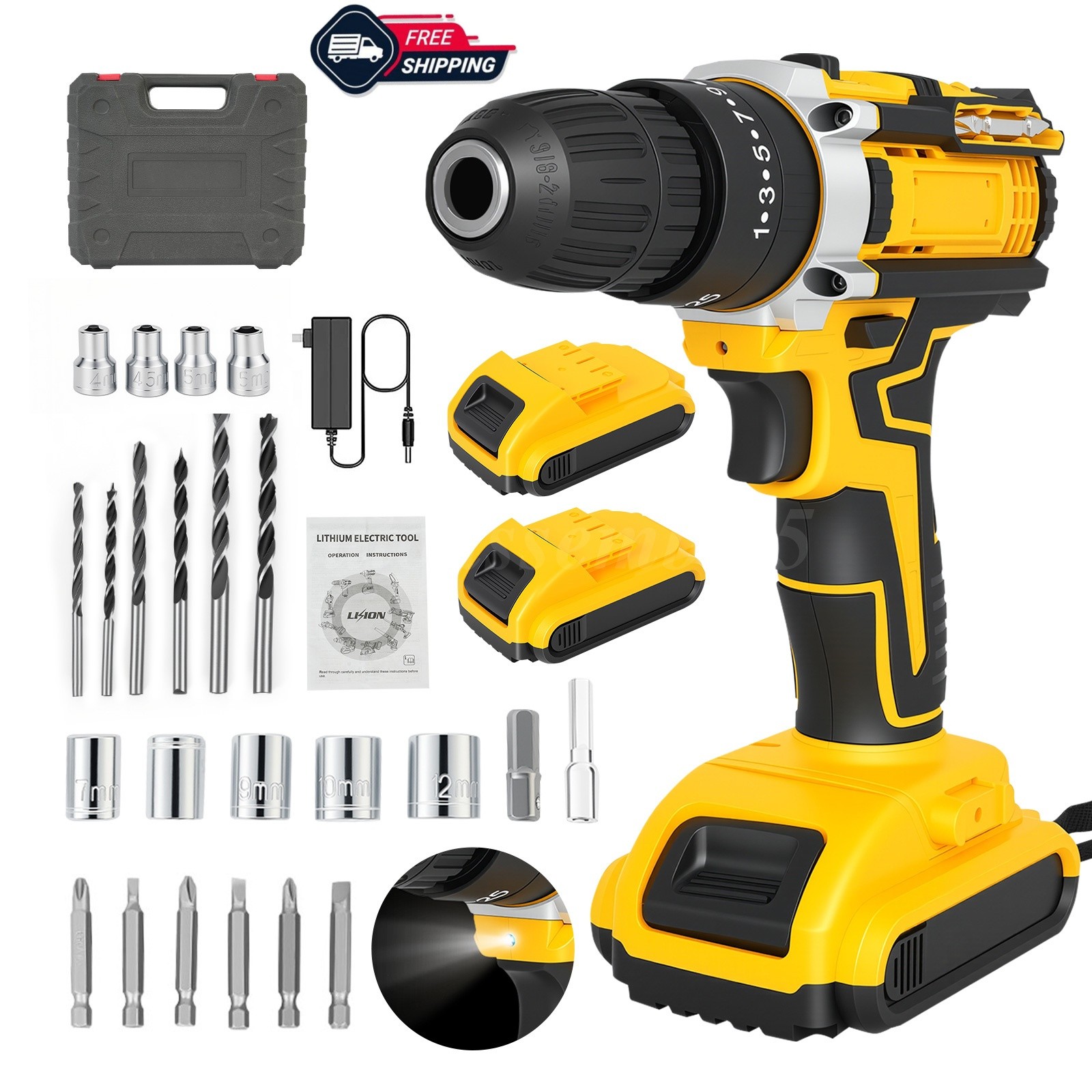 Cordless Hammer Drill Impact Drill Brushless Impact Driver Combo Kit w/2 Battery