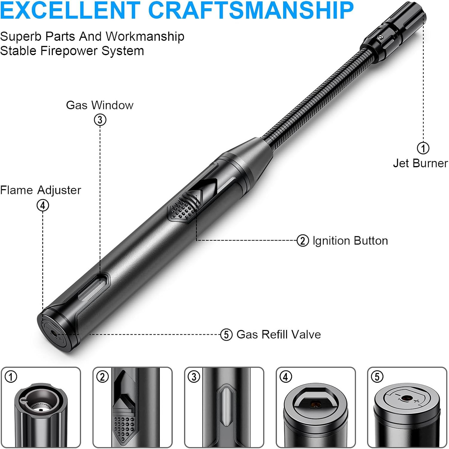 Torch Lighter Refillable Butane Lighter Long Flexible Neck Multipurpose Light...