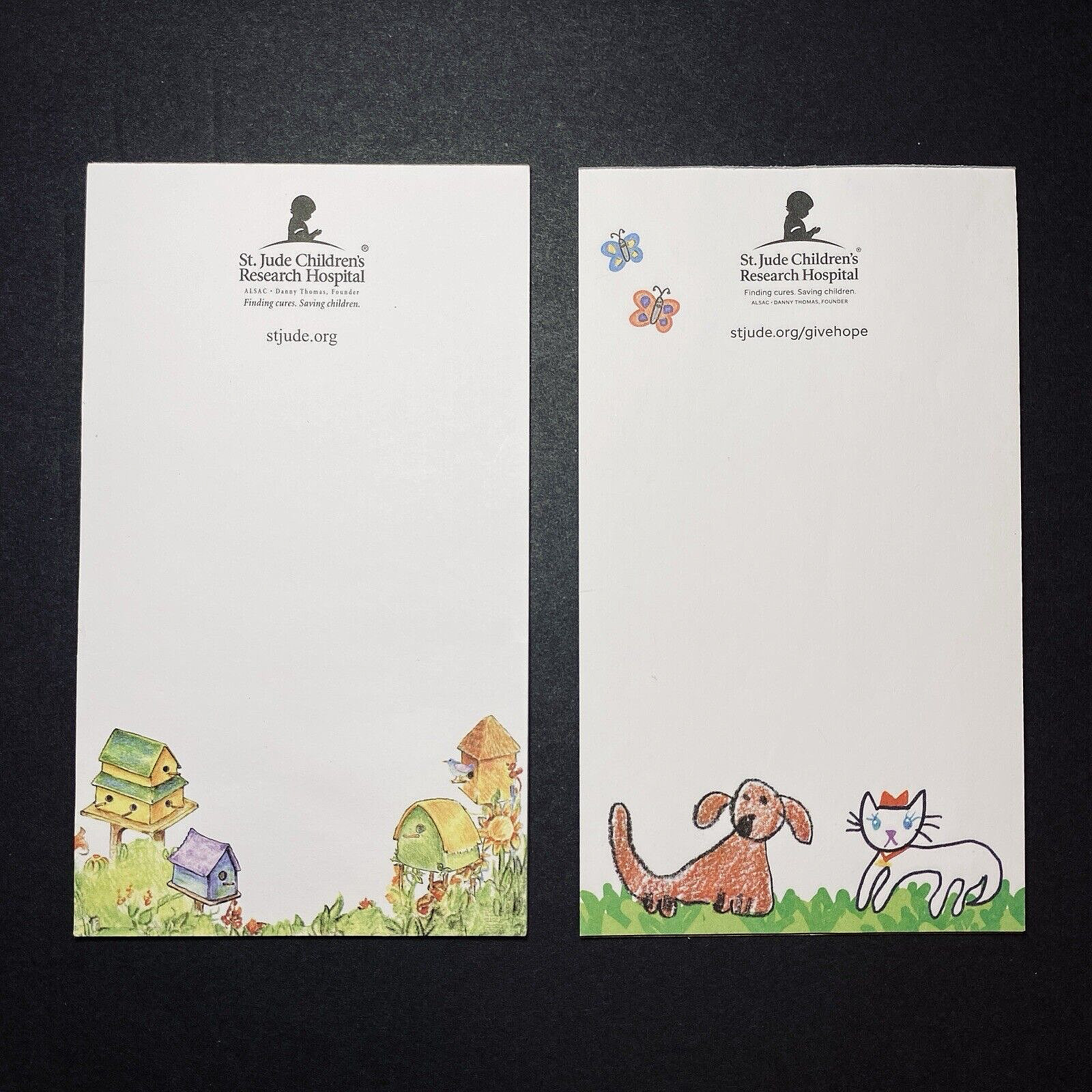 Vtg Note Pads Dog Cat Pets Office To-Do List Birdhouse Bird St. Jude Drawings  z