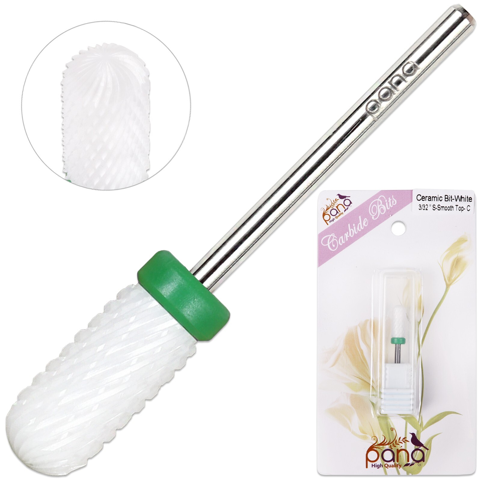 Professional USA Ceramic White Round Top Small Barrel Bit Nail Drill Coarse Grit