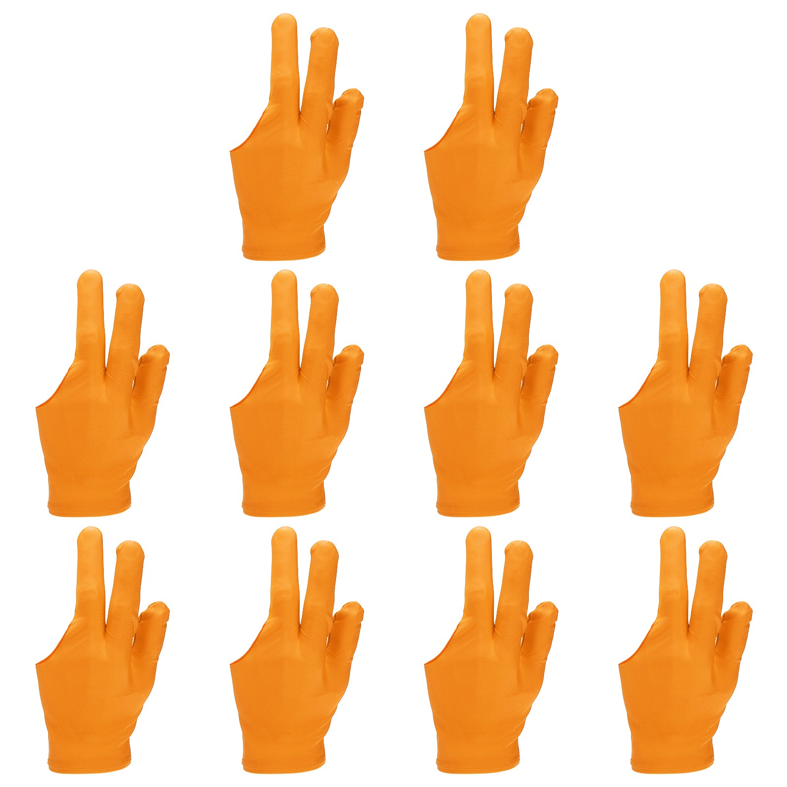 10 Pcs Three Fingers Pool Gloves, Billiards Left Hand Cue Sport Gloves, Orange