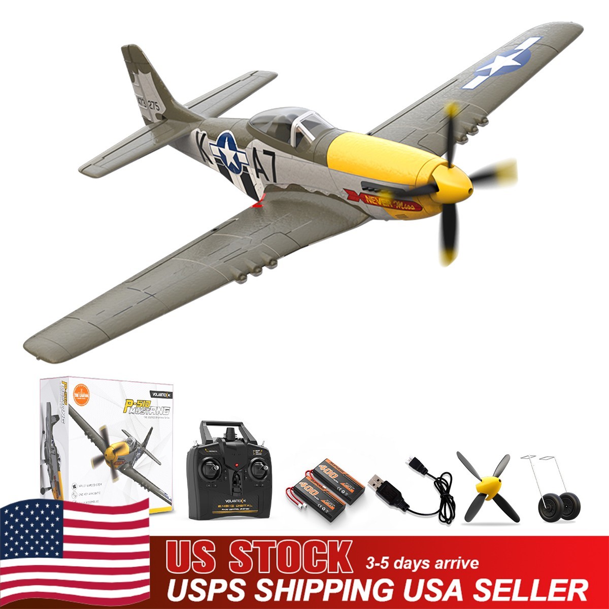 VOLANTEX P51D Mustang RC Plane 2.4G 4CH Aerobatics RTF Brushless Motor Aircrafts