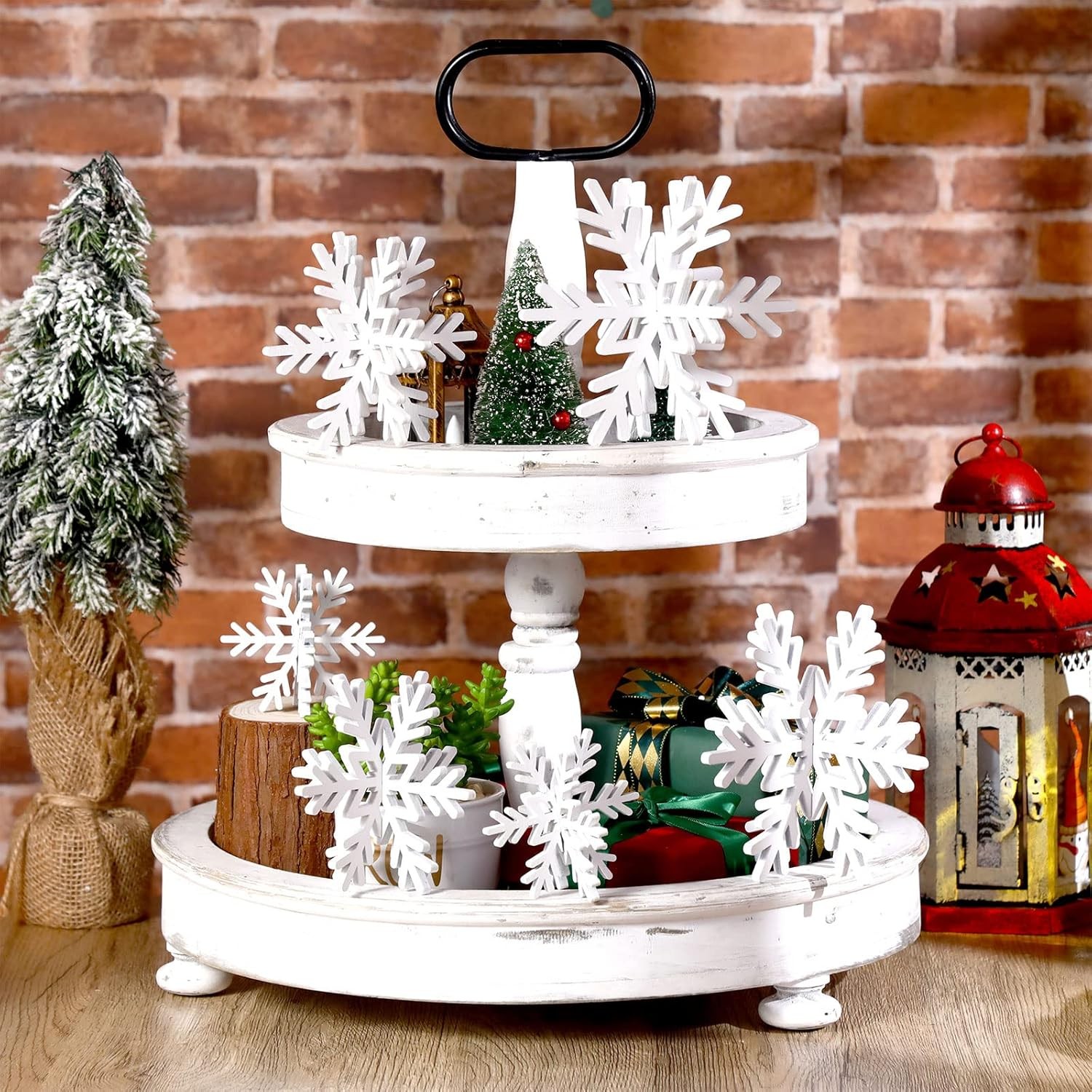 12 Pc Wooden Snowflake Table Decor White