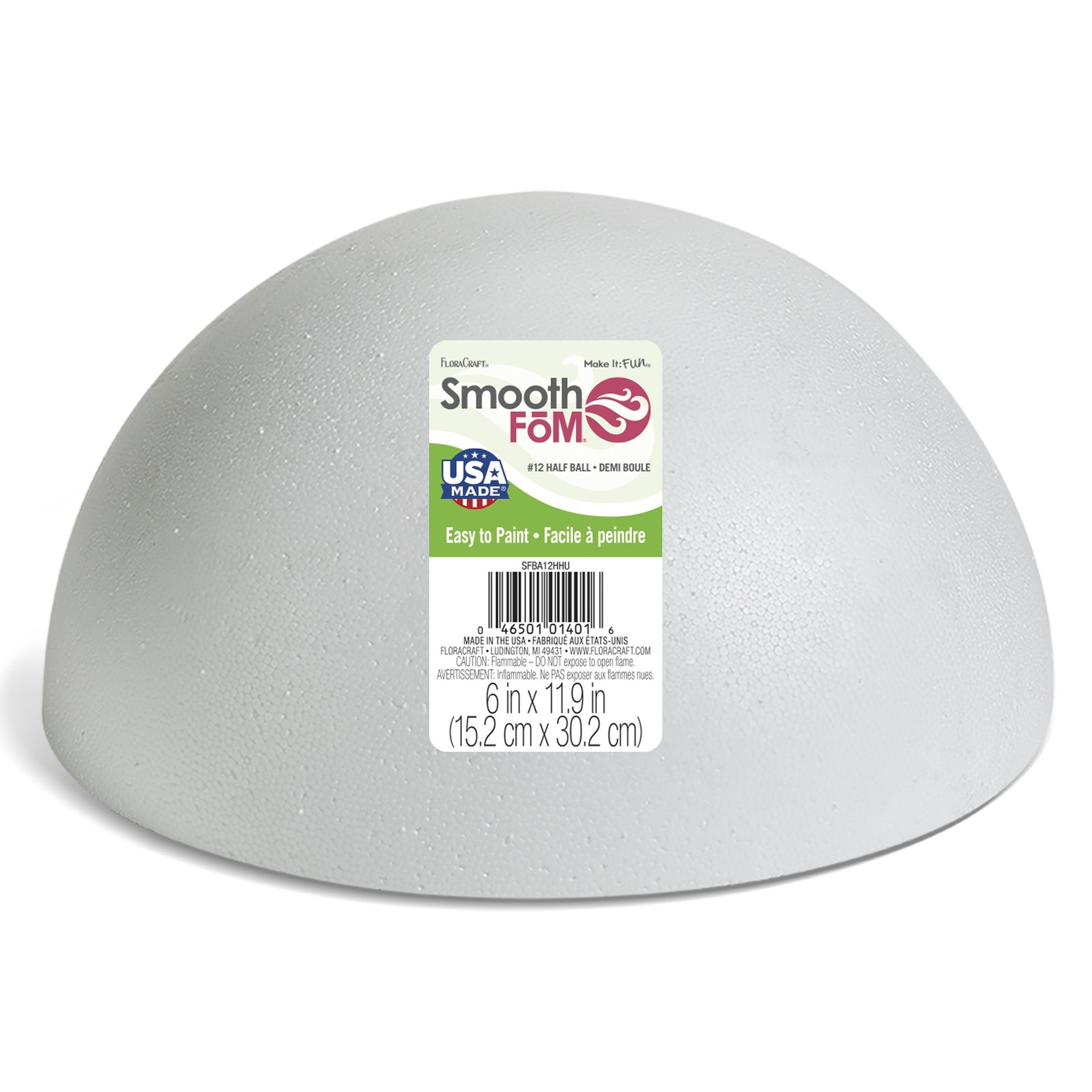 Smooth Hollow Half Styrofoam Ball 12"