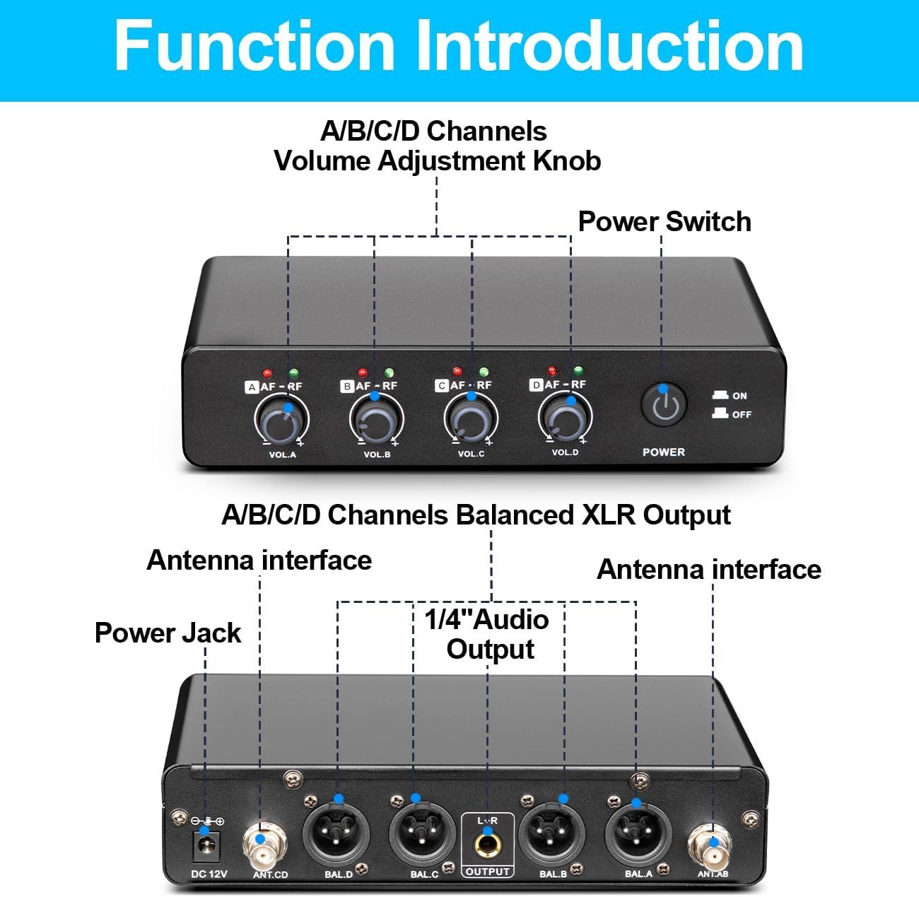 B-2000 Wireless Microphone System - 4 Handheld Mics for Karaoke & Events