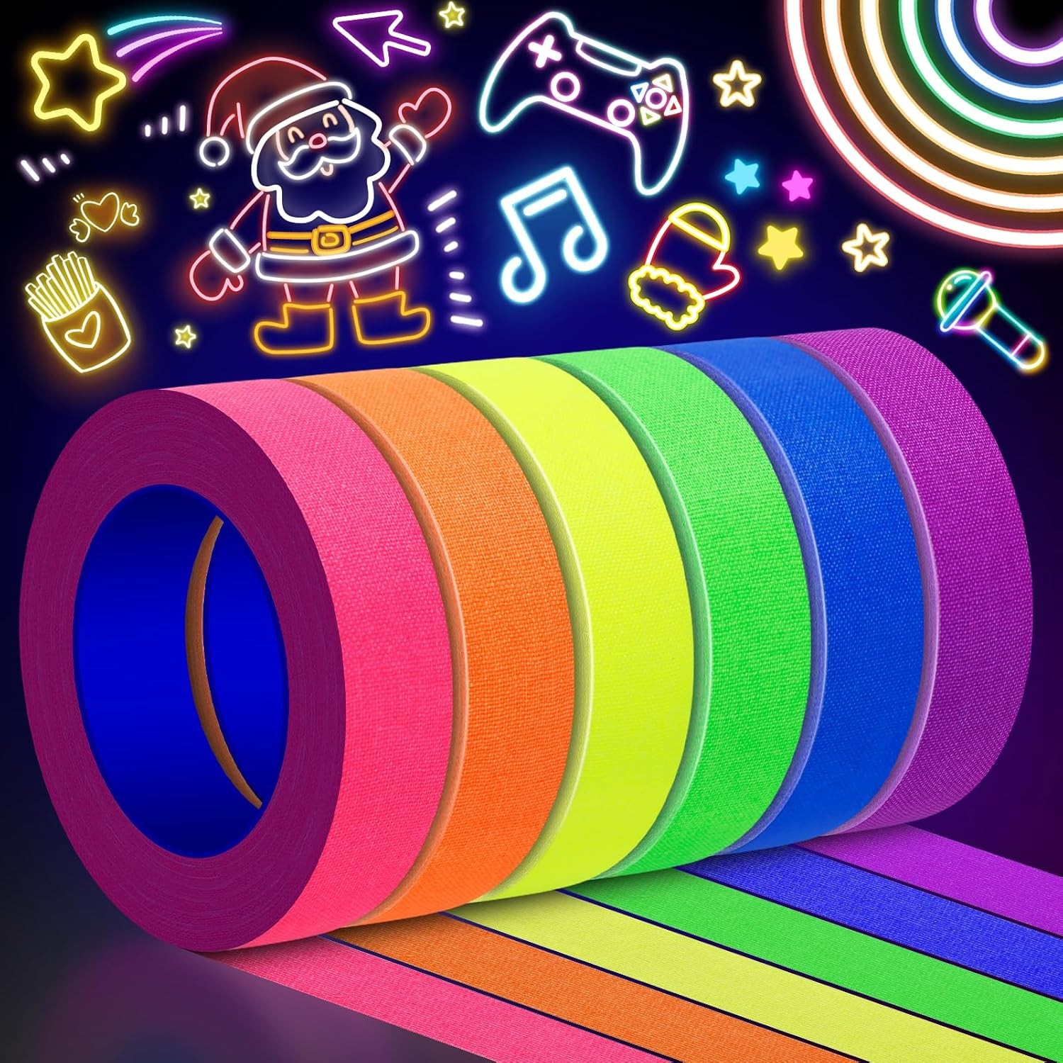 6 Colors Neon Gaffers Cloth Tape - 0.6 inch x 40 feet, Fluorescent Colors