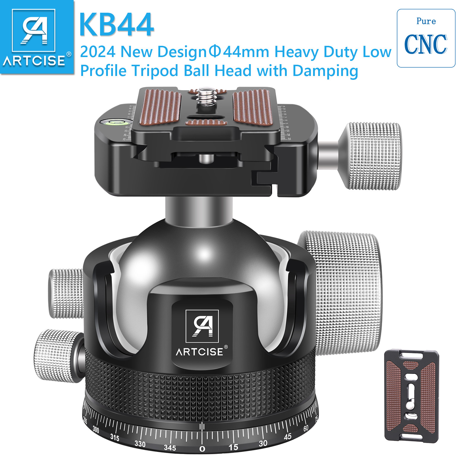 44mm Low Profile Ball Head All Metal CNC Tripod Ball Head Heavy Duty Ball Head