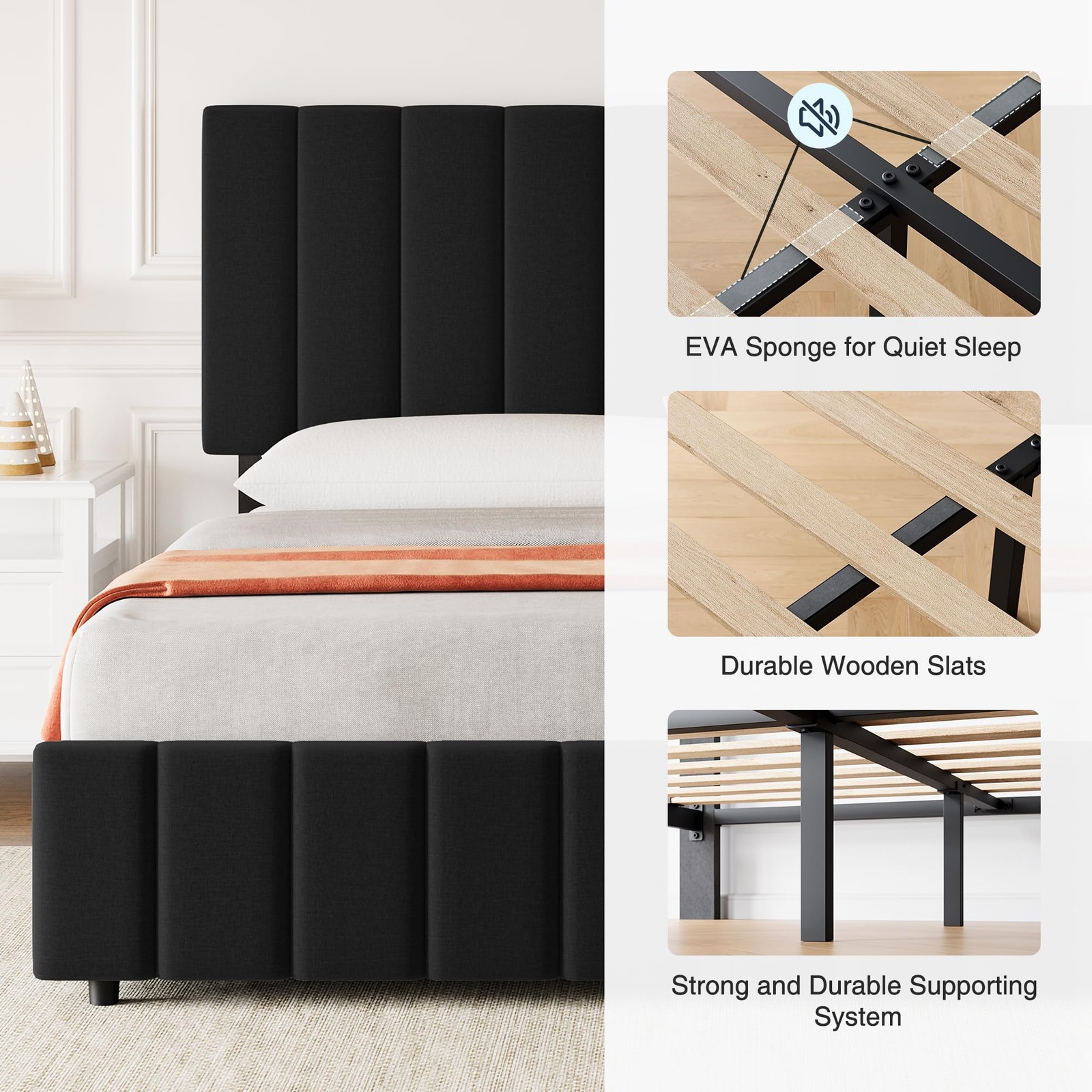 Bed Frame Queen Size with 4 Drawers Modern Linen Upholstered Platform